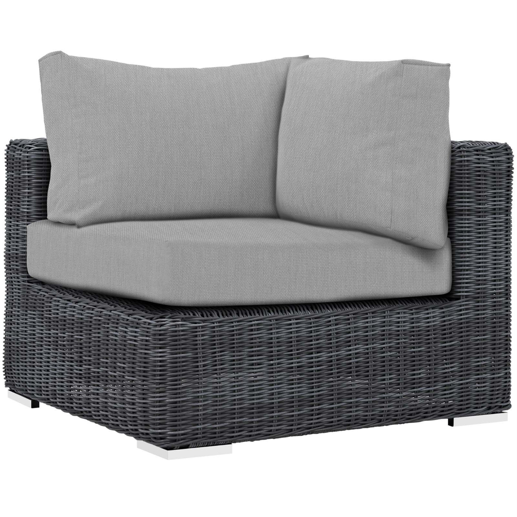 Casafoyer Summon Wicker Rattan Outdoor Patio Sunbrella Corner Sofa In Canvas Gray