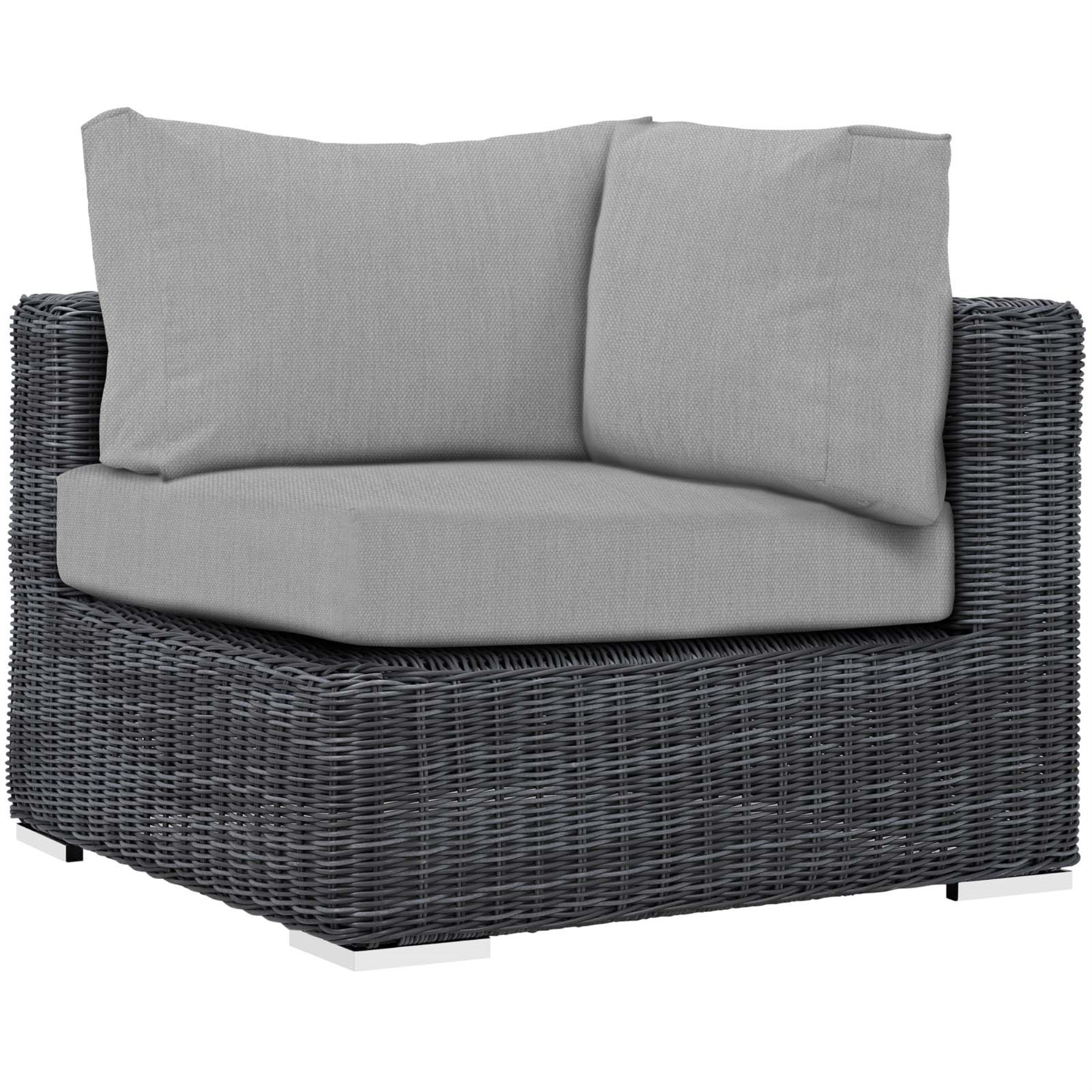 Summon Outdoor Patio Corner Sofa Chair - Ultimate Comfort & Quality | Two-Tone Rattan Weave | Sunbrella Cushions | Uv Protection | Powder-Coated Aluminum Frame | Contemporary Design | Perfect For Patio, Backyard, Poolside | Includes One Corner Chair
