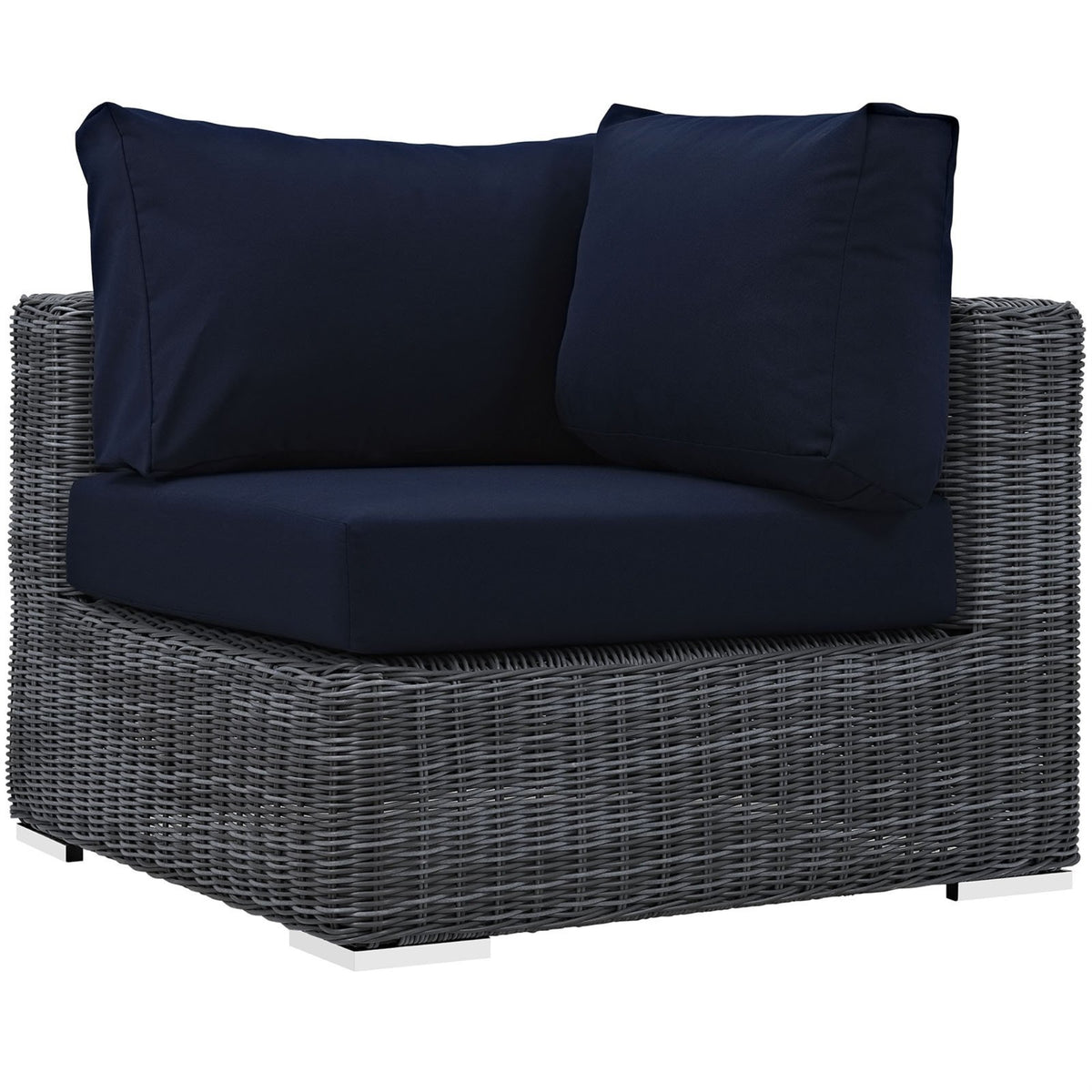 Casafoyer Eei-1870-Gry-Nav Summon Wicker Rattan Outdoor Patio Sunbrella Corner Sofa In Canvas Navy