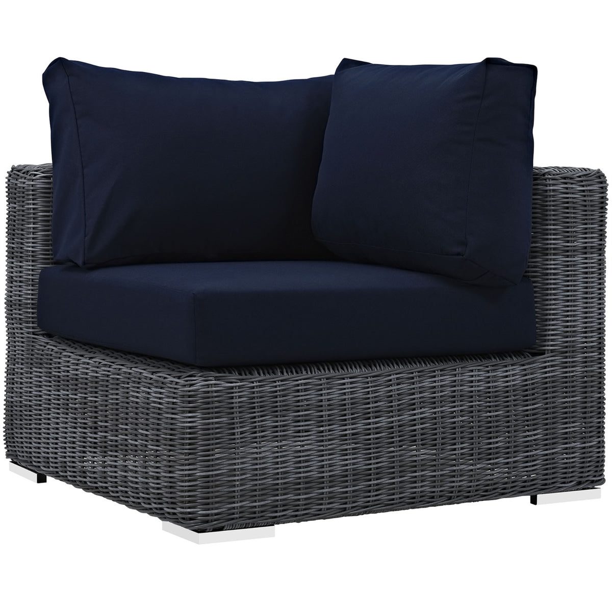 Summon Outdoor Patio Corner Sofa Chair - Two-Tone Rattan, Sunbrella Cushions, Aluminum Frame