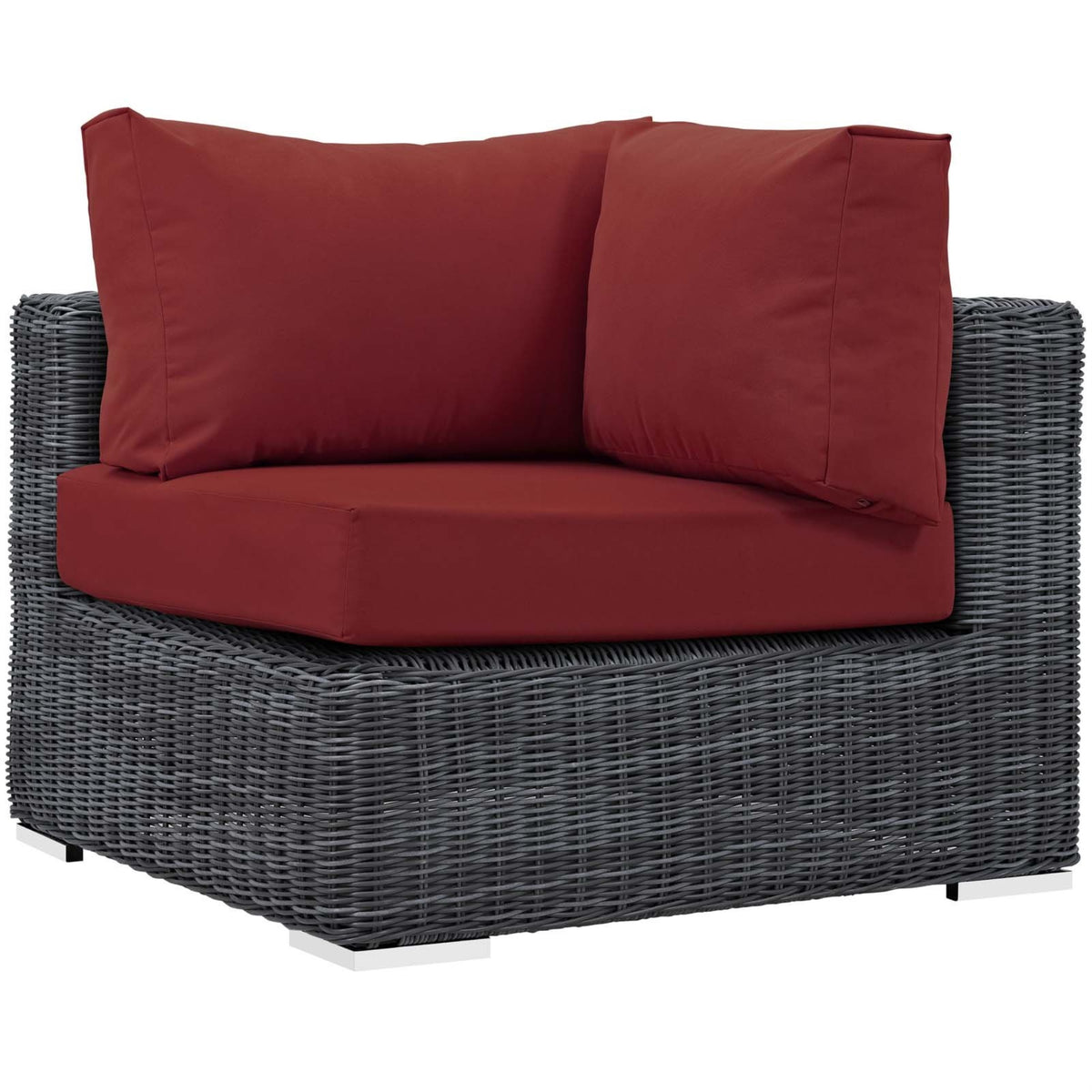 Casafoyer Eei-1870-Gry-Red Summon Wicker Rattan Outdoor Patio Sunbrella Corner Sofa In Canvas Red