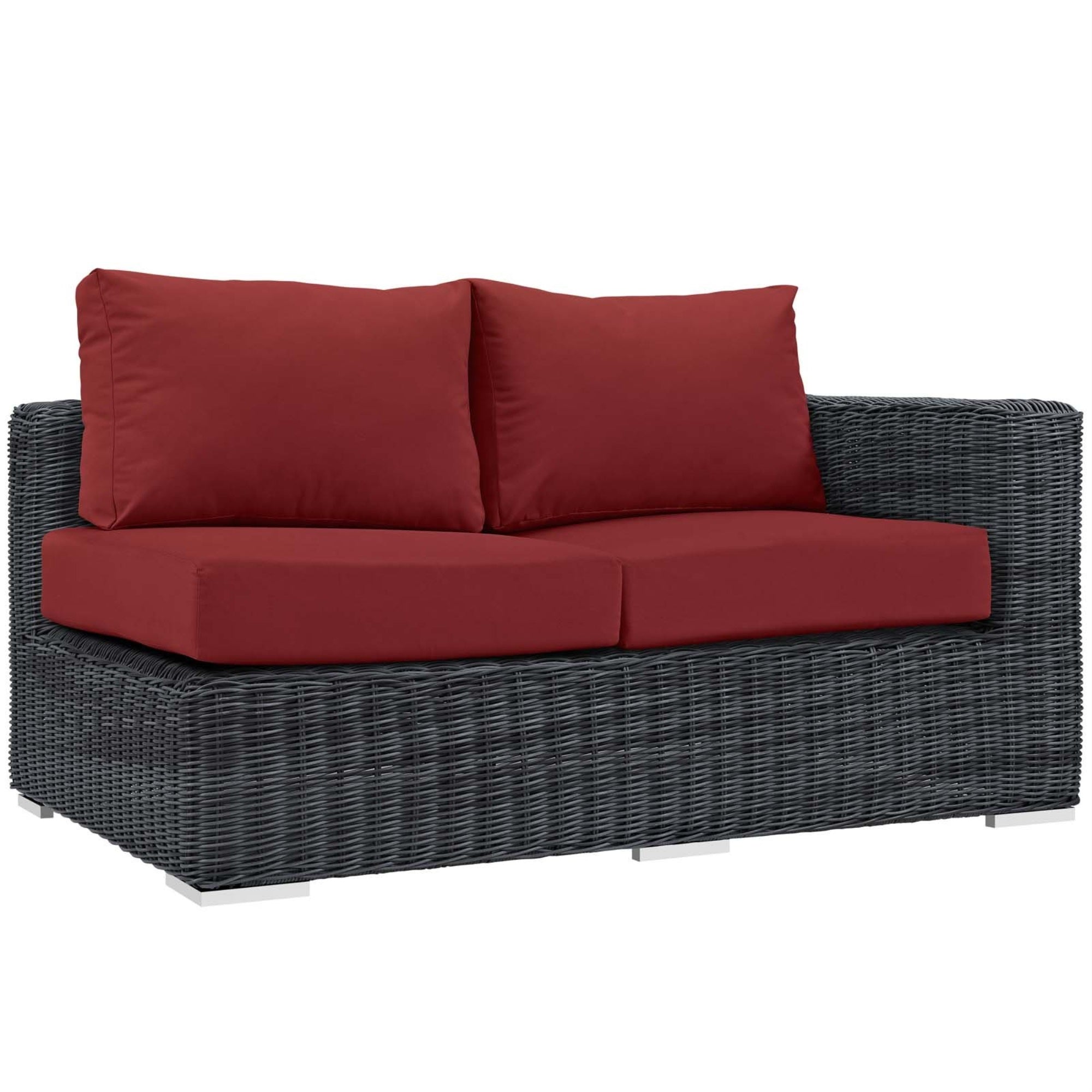 Casafoyer Summon Wicker Rattan Outdoor Patio Sunbrella Right Arm Loveseat In Canvas Red