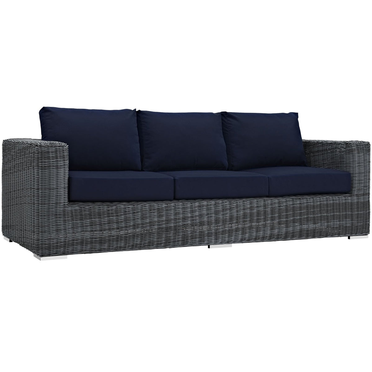 Casafoyer Eei-1874-Gry-Nav Summon Wicker Rattan Outdoor Patio Sunbrella Sofa In Canvas Navy