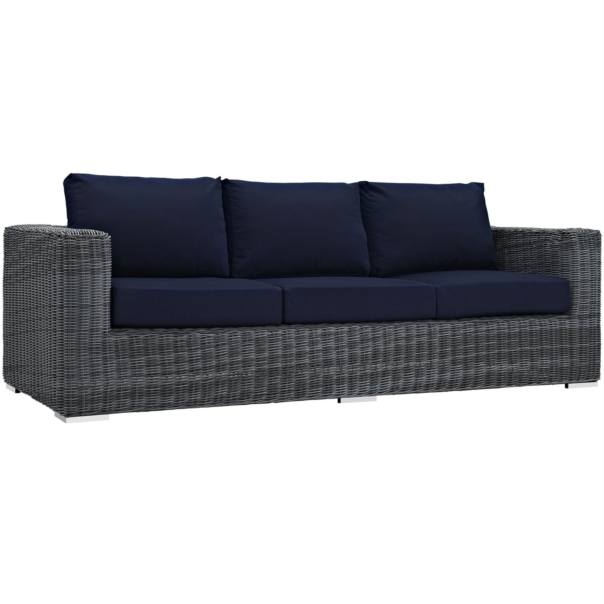 Ultimate Comfort And Quality: Summon Outdoor Patio Sofa - Two-Tone Rattan, Sunbrella Cushions, Aluminum Frame. Perfect For Patio, Backyard, Poolside.