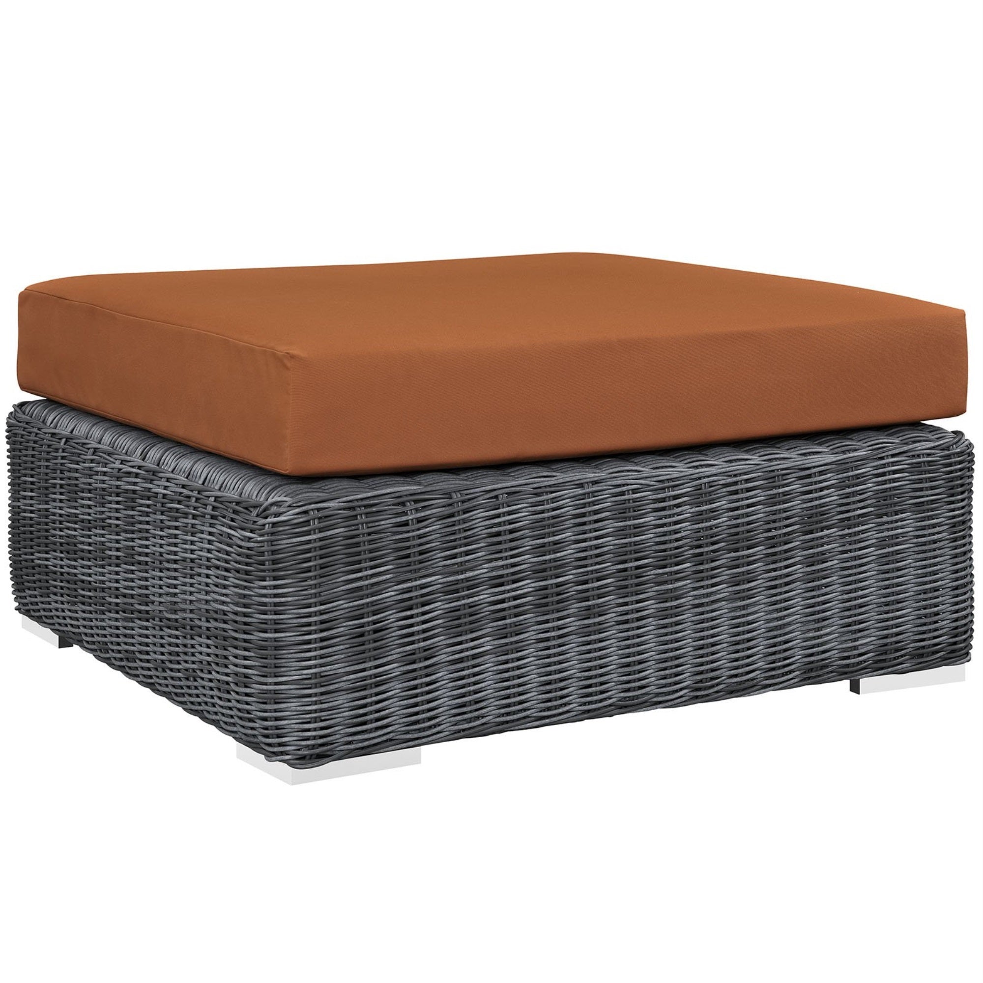 Casafoyer Summon Wicker Rattan Outdoor Patio 36' Square Ottoman With Sunbrella Fabric Cushion In Canvas Tuscan
