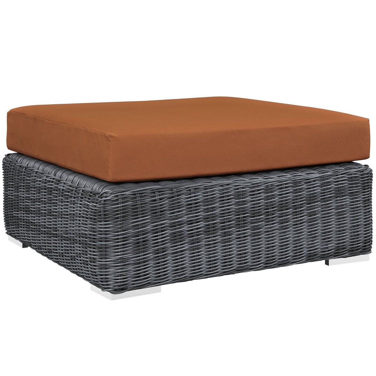Summon Outdoor Patio Sunbrella Square Ottoman - Unparalleled Comfort & Quality, Two-Tone Rattan Weave, Sunbrella Cushions, Powder-Coated Aluminum Frame