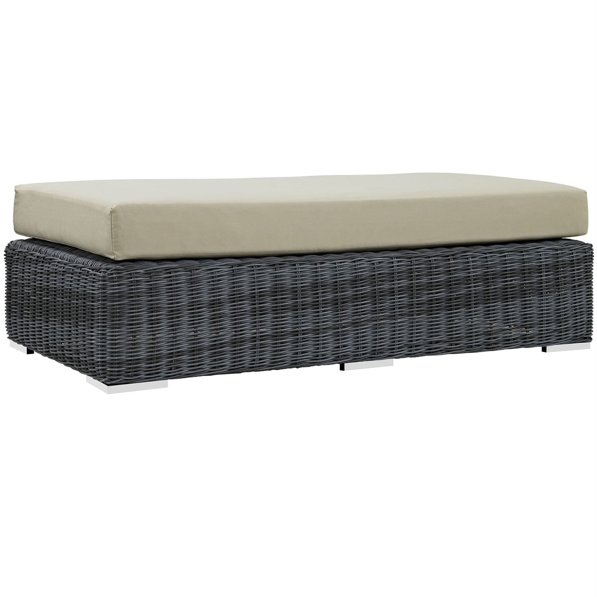 Casafoyer Summon Wicker Rattan Outdoor Patio Sunbrella Fabric Rectangle Ottoman In Canvas Antique Beige