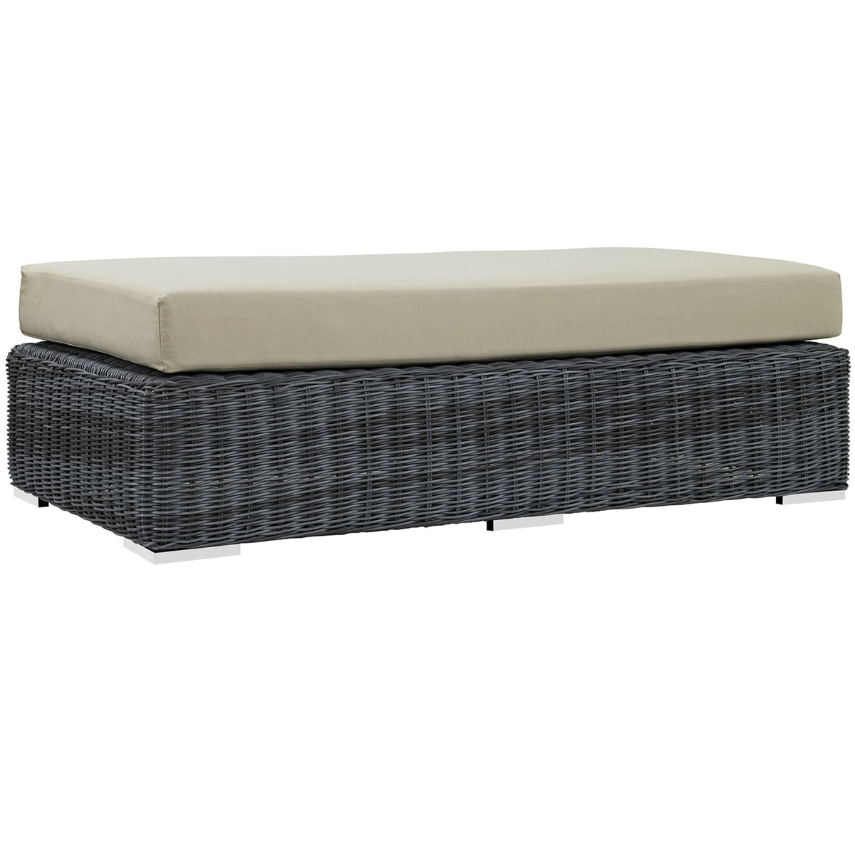 Summon Outdoor Patio Rectangle Ottoman - Two-Tone Rattan, Sunbrella Cushions, Aluminum Frame - Perfect Addition To Patio, Backyard, Poolside