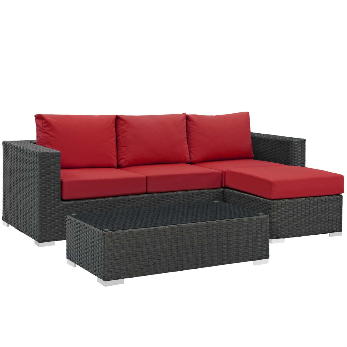 Sojourn Outdoor Patio Furniture Collection - Sunbrella Cushions, Synthetic Rattan, Uv Protection, Aluminum Frame - Includes Coffee Table, Ottoman, Sofa