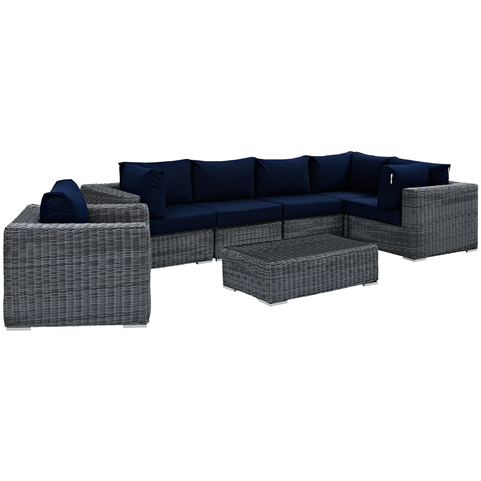 Summon 7 Piece Outdoor Patio Sunbrella Sectional Set - Canvas Navy