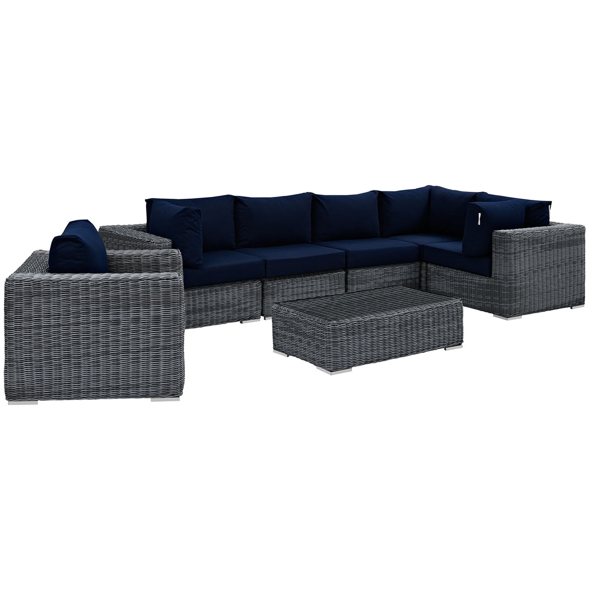 Summon 7 Piece Outdoor Patio Sunbrella Sectional Set - Canvas Navy