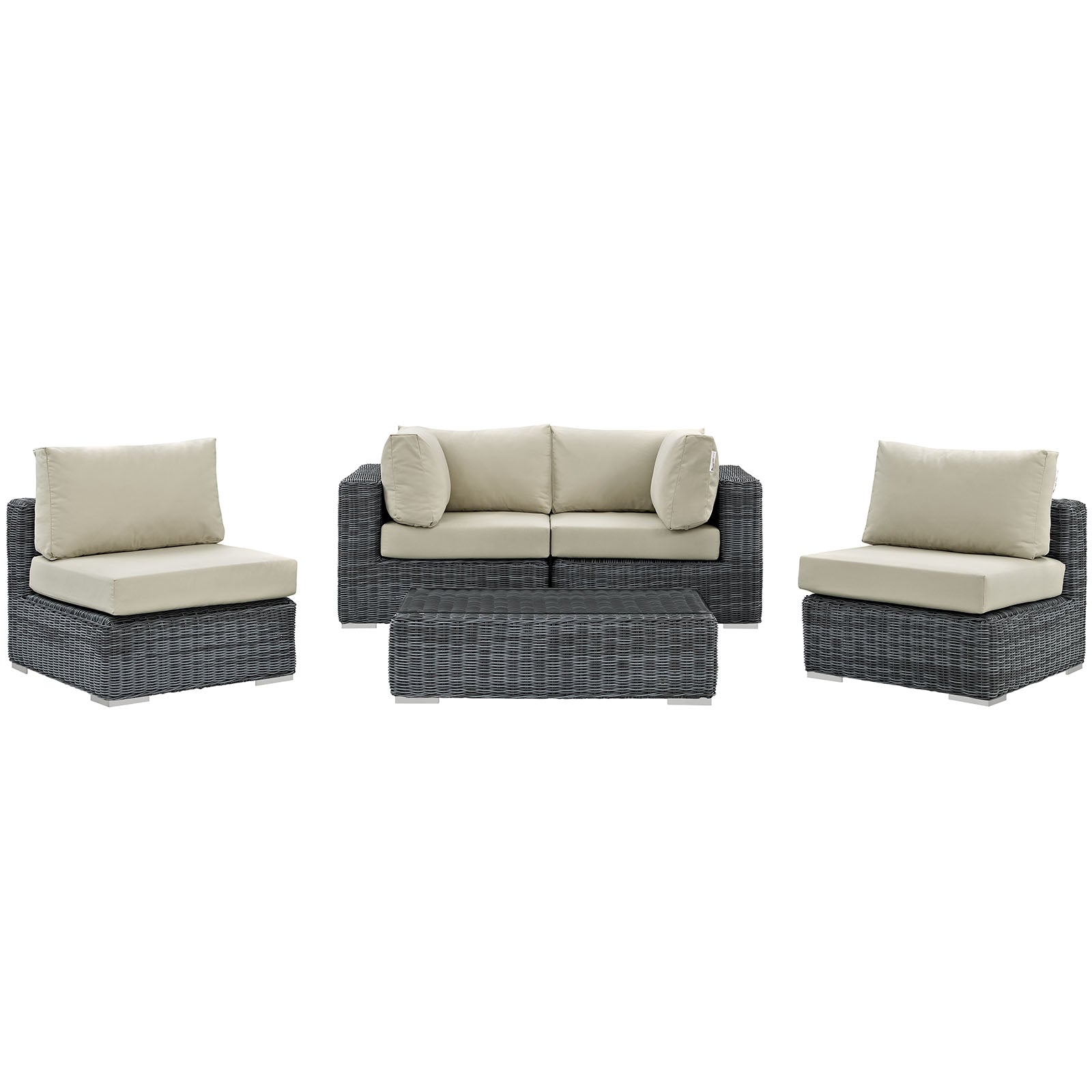 Summon 5 Piece Outdoor Patio Sunbrella Sectional Set - Canvas Antique Beige