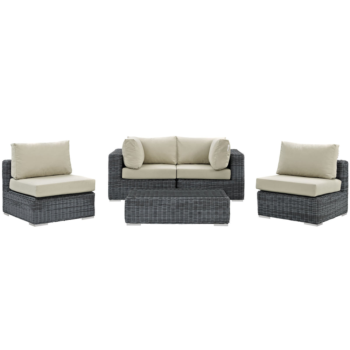 Summon 5 Piece Outdoor Patio Sunbrella Sectional Set - Canvas Antique Beige