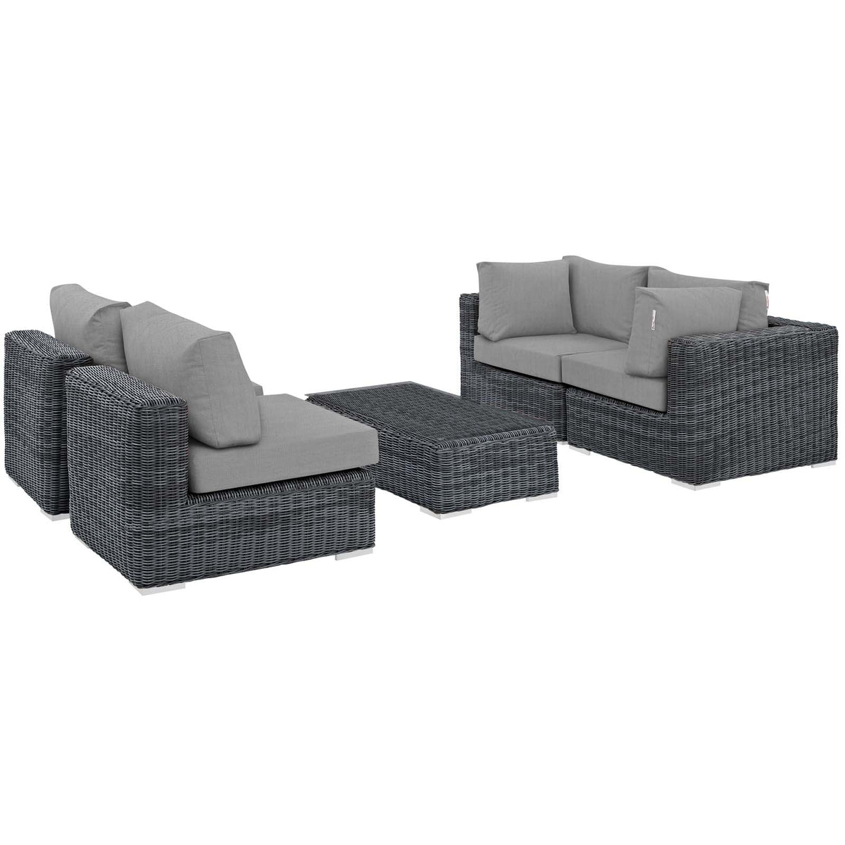 Summon 5 Piece Outdoor Patio Sunbrella Sectional Set - Canvas Gray