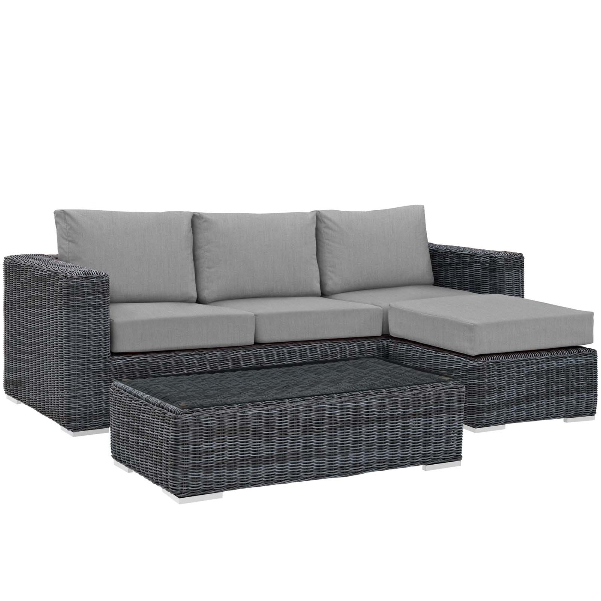 Ultimate Outdoor Comfort: Summon 3-Piece Patio Sectional Set With Sunbrella Cushions & Coffee Table - Canvas Gray