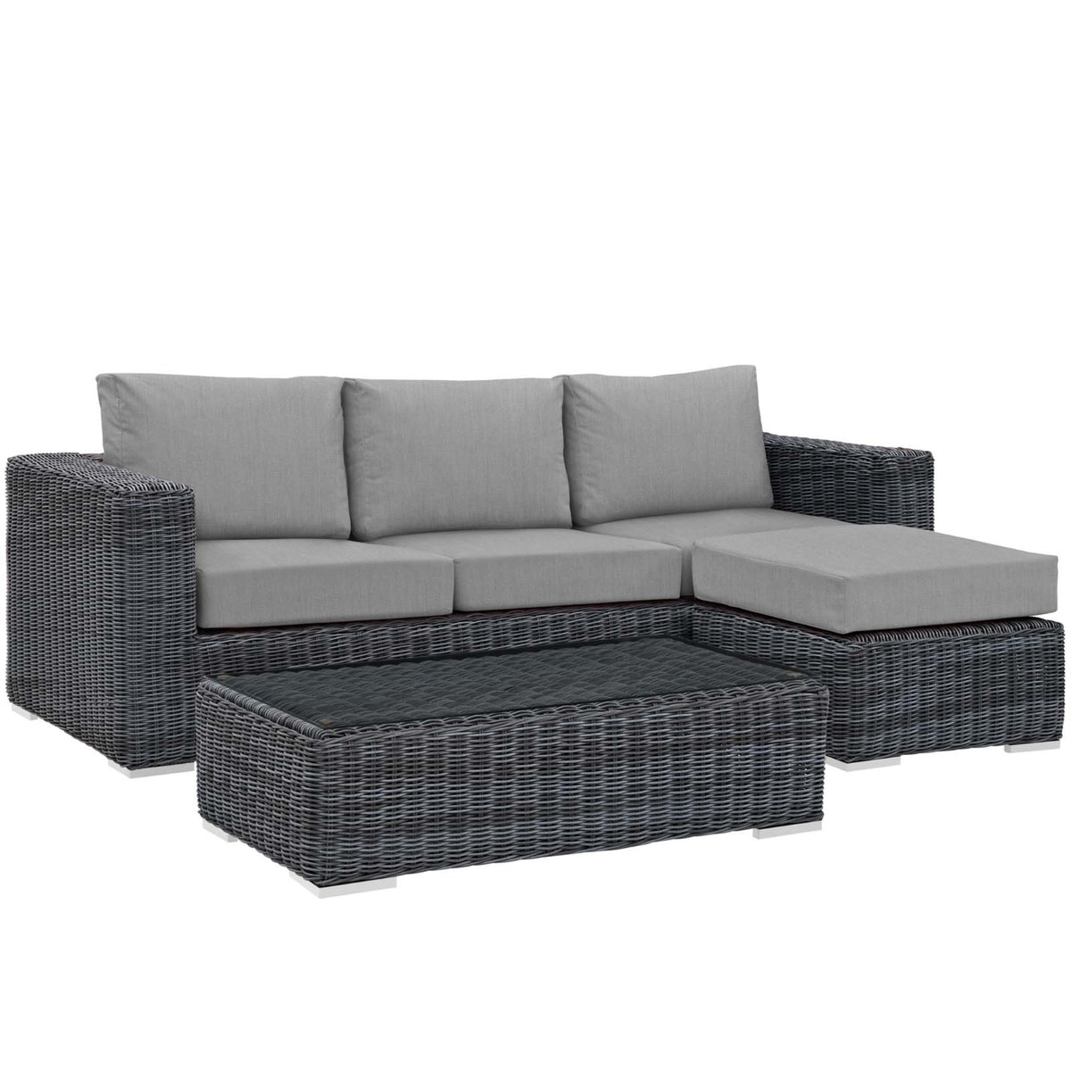 Ultimate Outdoor Comfort: Summon 3-Piece Patio Sectional Set With Sunbrella Cushions & Coffee Table - Canvas Gray