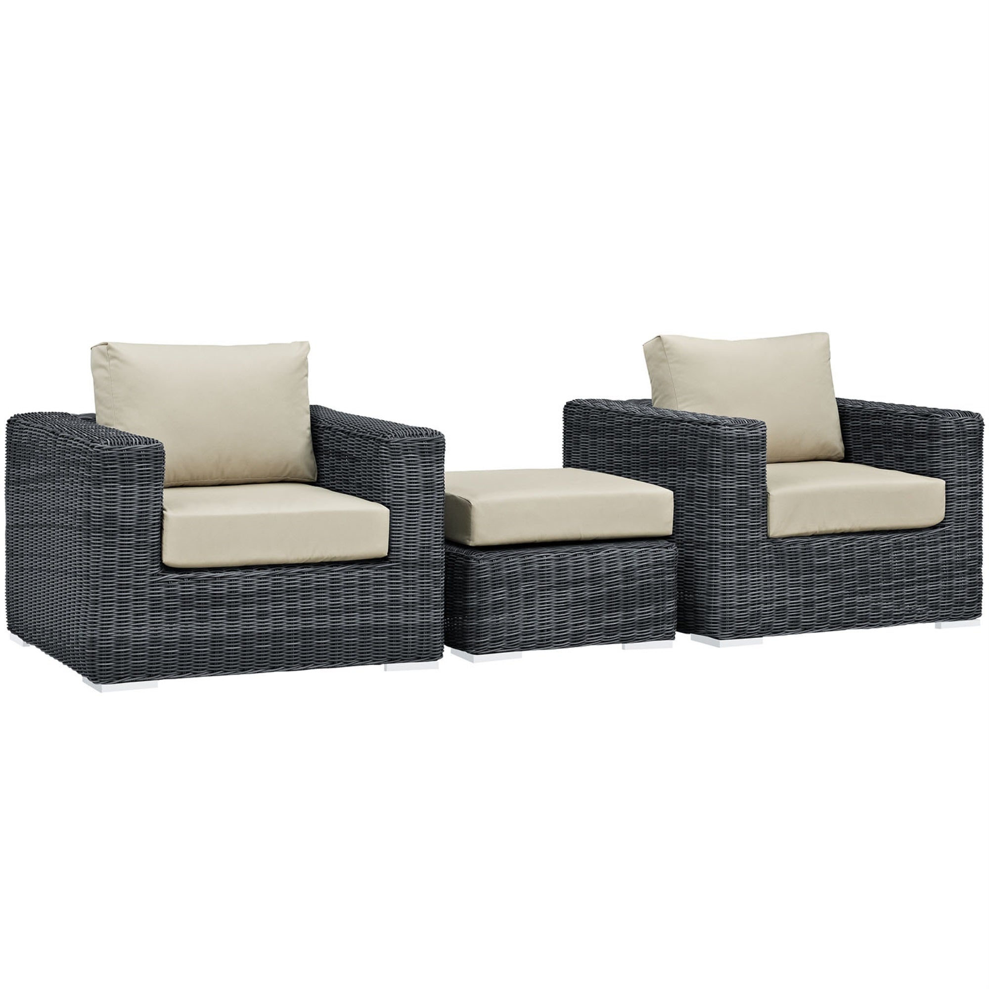 Summon Outdoor Patio Sectional Sofa Set - Two-Tone Rattan, Sunbrella Cushions, Aluminum Frame - Includes Ottoman And Armchairs