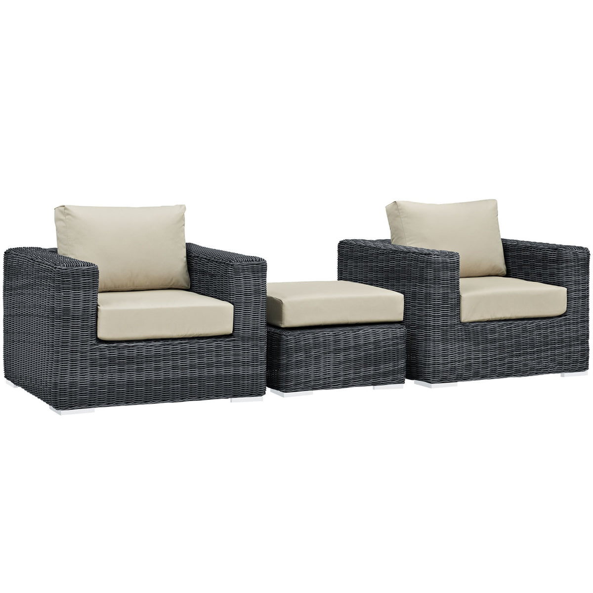 Summon Outdoor Patio Sectional Sofa Set - Two-Tone Rattan, Sunbrella Cushions, Aluminum Frame - Includes Ottoman And Armchairs