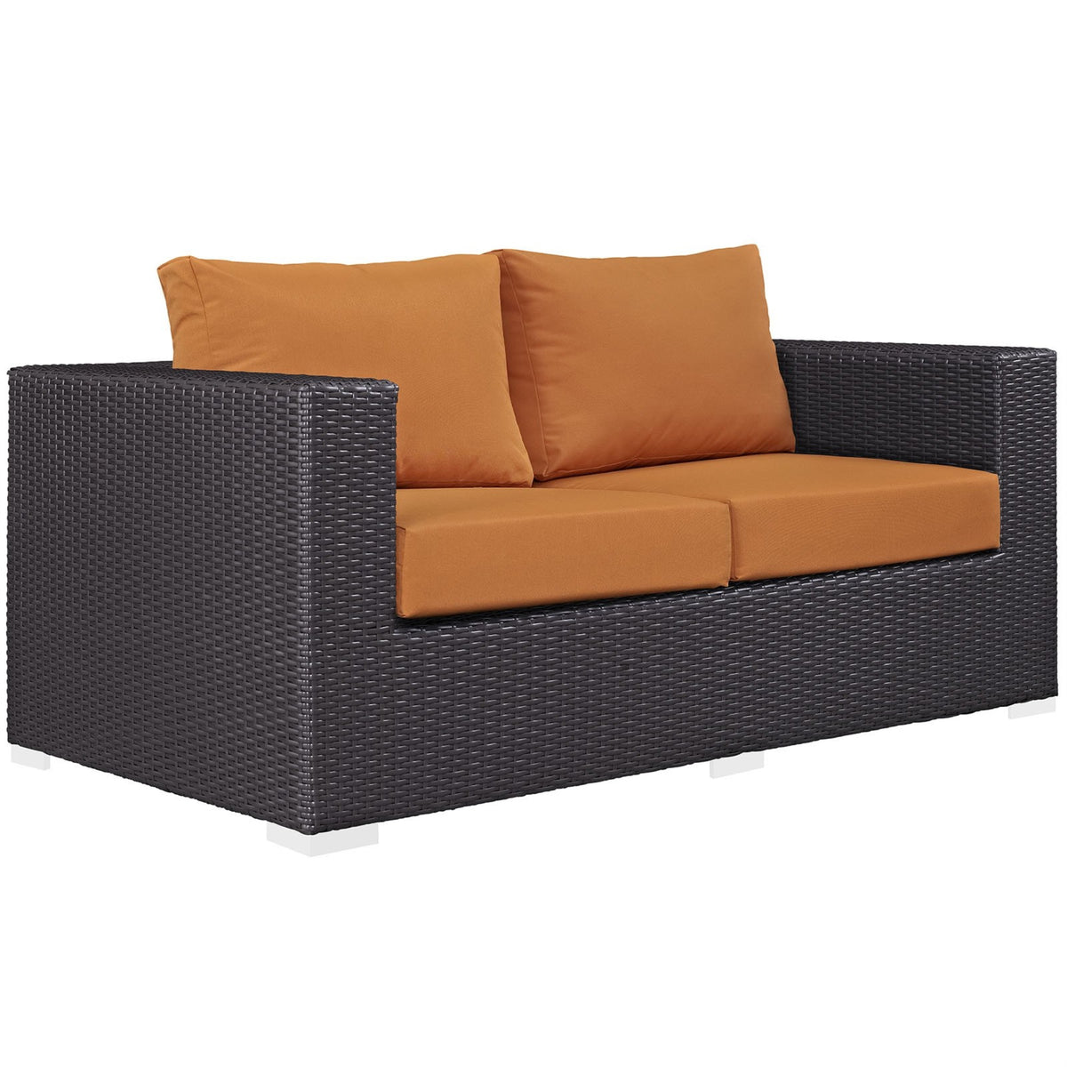 Casafoyer Convene Wicker Rattan Outdoor Patio Loveseat With Cushions In Espresso Orange