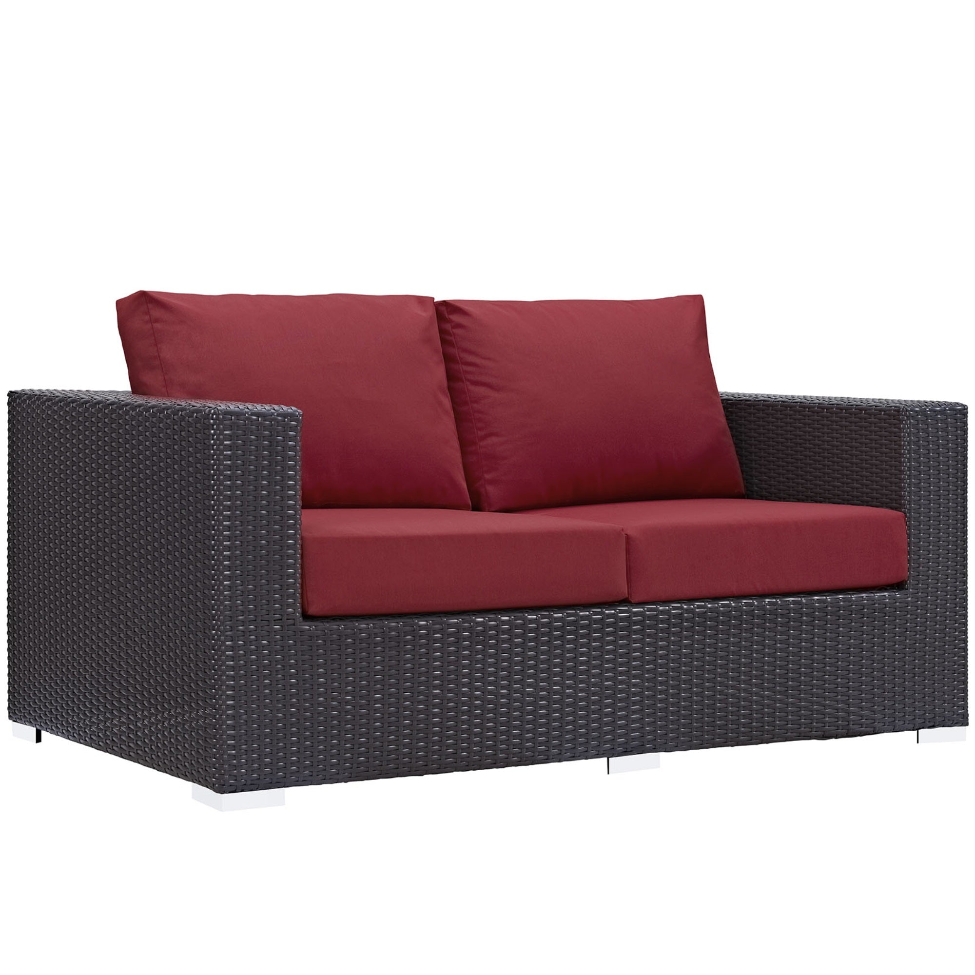 Convene Outdoor Sectional Loveseat - Durable Rattan & Aluminum Frame - All-Weather Cushions - Espresso Red