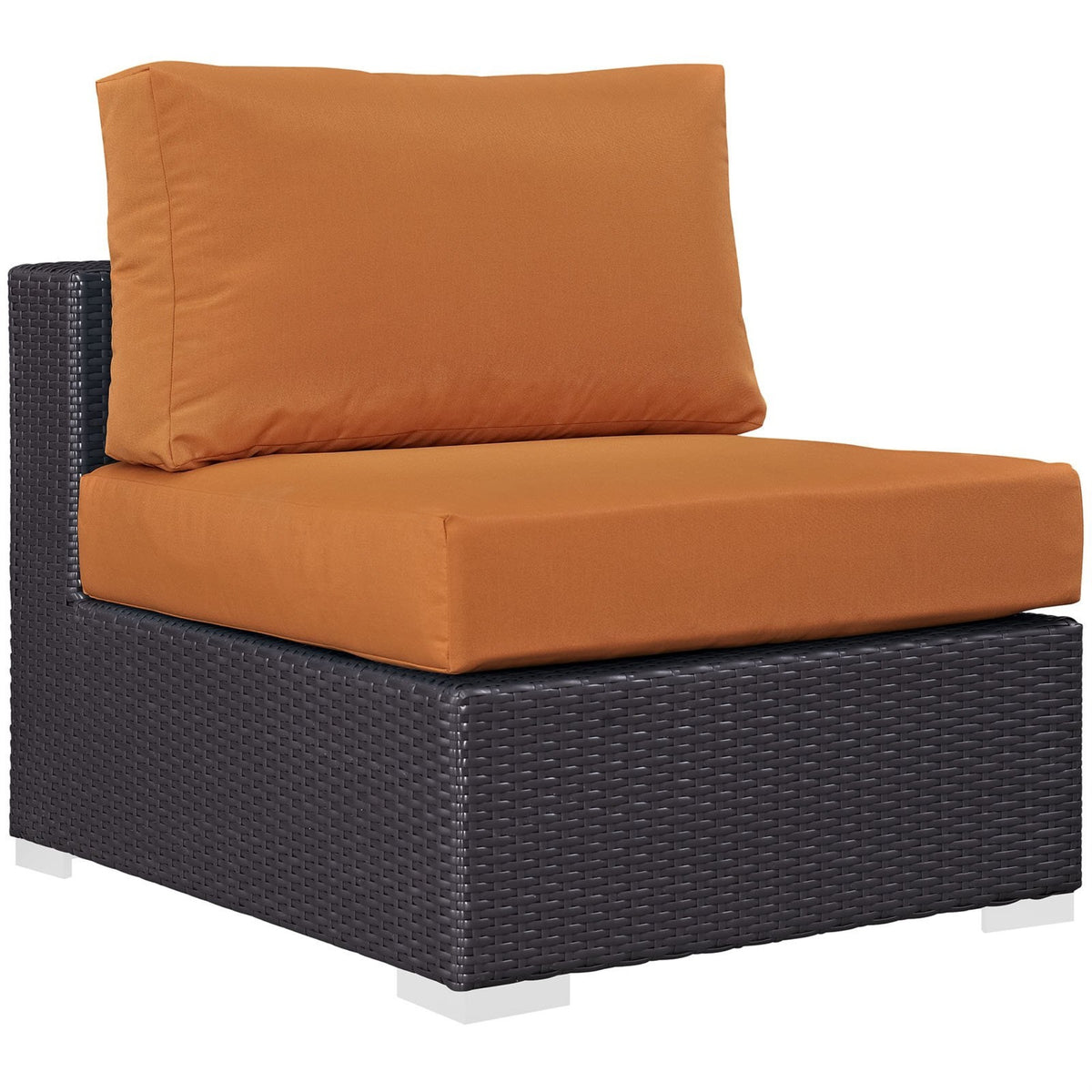 Casafoyer Convene Wicker Rattan Outdoor Patio Sectional Sofa Armless Chair In Espresso Orange