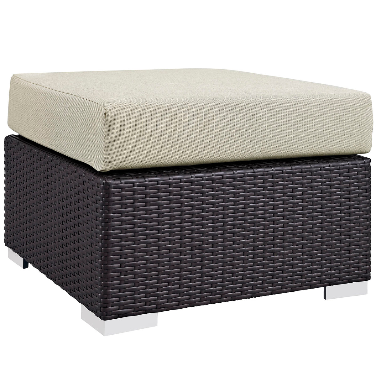Convene Outdoor Patio Fabric Square Ottoman - Espresso Beige