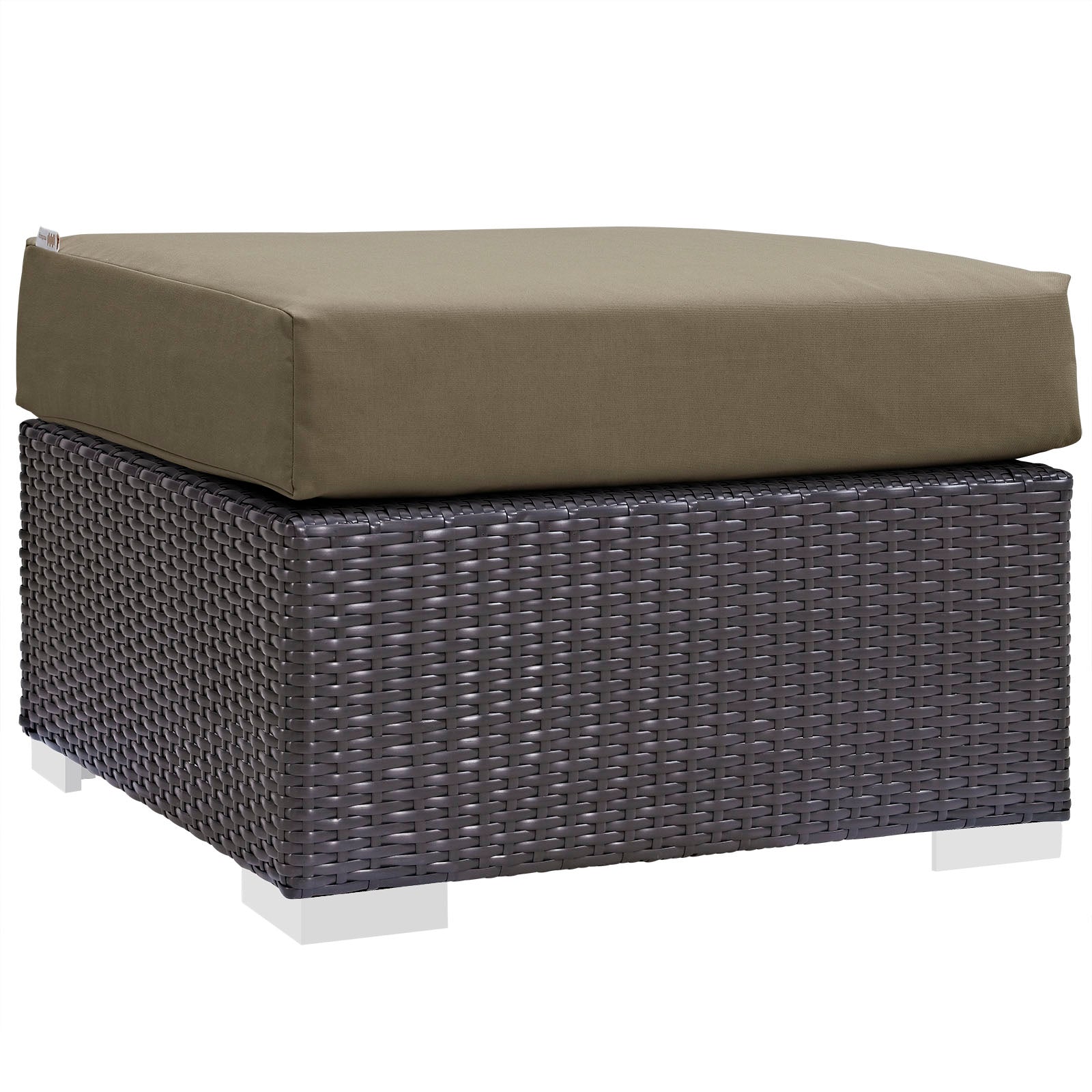 Convene Outdoor Patio Fabric Square Ottoman - Espresso Mocha
