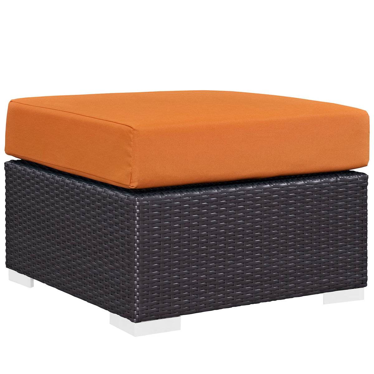 Convene Outdoor Patio Fabric Square Ottoman - Espresso Orange