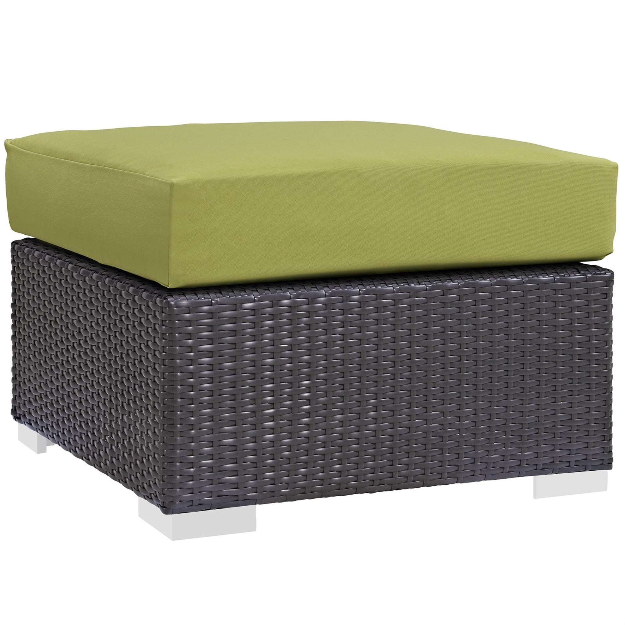 Casafoyer Convene Wicker Rattan Outdoor Patio Square Ottoman In Espresso Peridot
