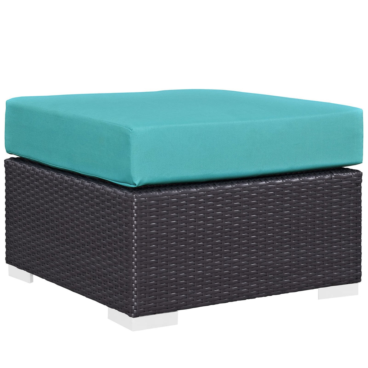 Casafoyer Convene Wicker Rattan Outdoor Patio Square Ottoman In Espresso Turquoise