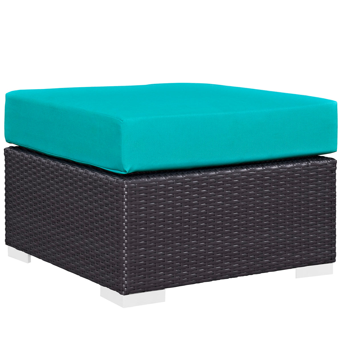 Convene Outdoor Patio Fabric Square Ottoman - Espresso Turquoise