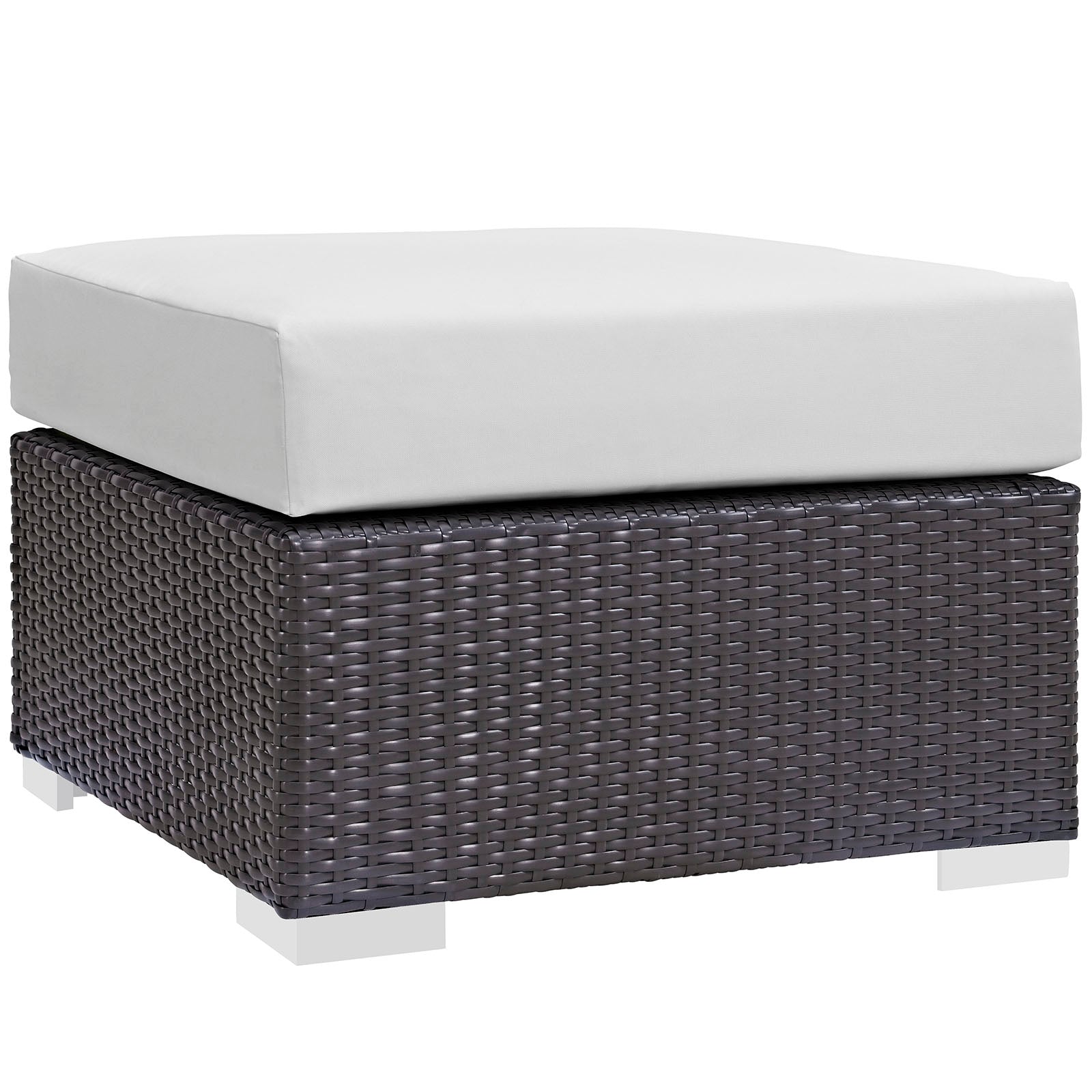 Convene Outdoor Patio Fabric Square Ottoman - Espresso White