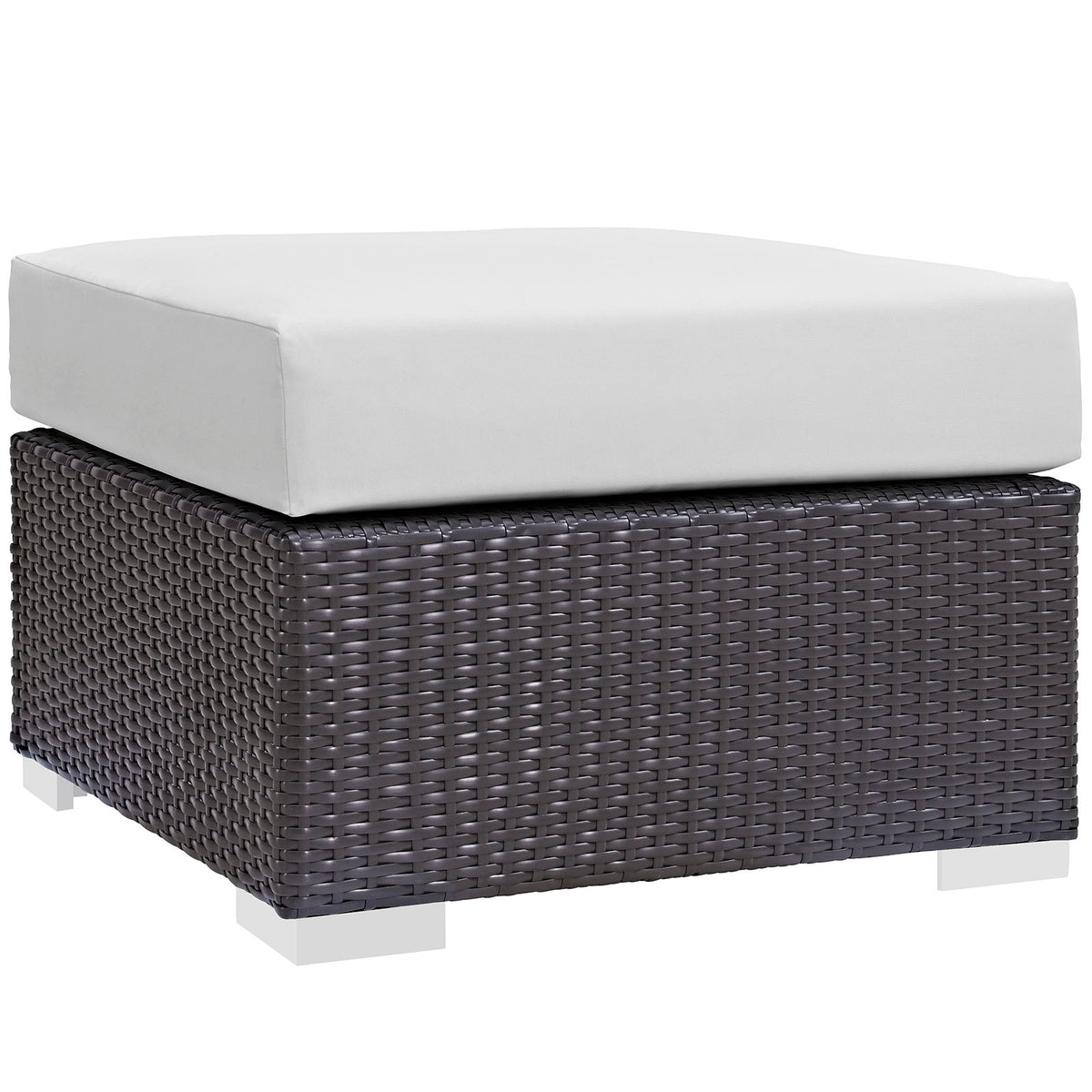 Convene Outdoor Patio Fabric Square Ottoman - Espresso White