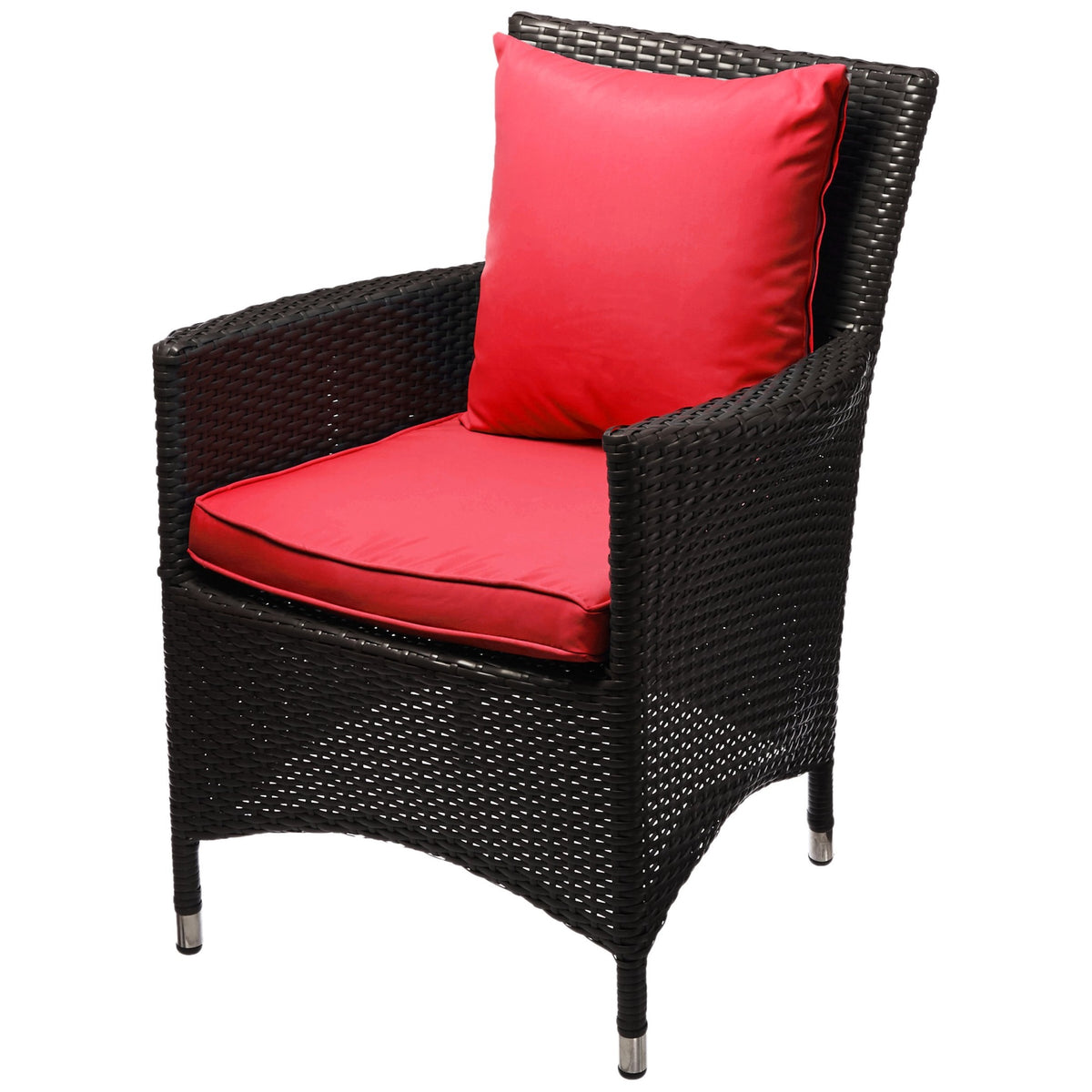 Casafoyer Convene Wicker Rattan Outdoor Patio Dining Armchair With Cushion In Espresso Red