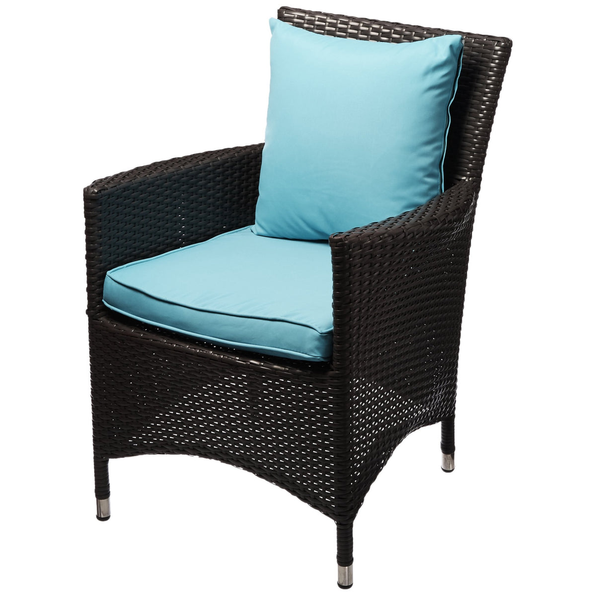 Casafoyer Convene Wicker Rattan Outdoor Patio Dining Armchair With Cushion In Espresso Turquoise