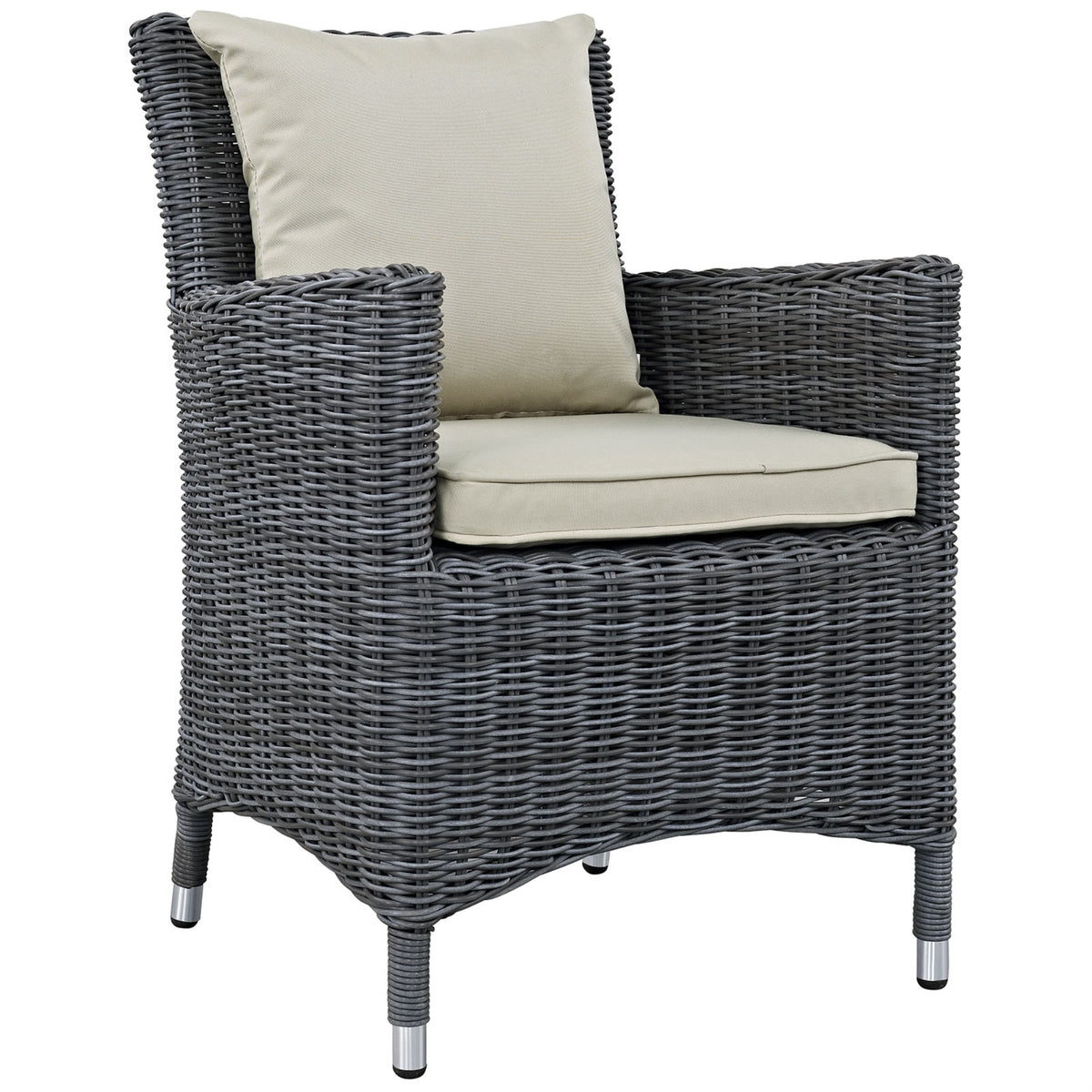 Summon Outdoor Patio Dining Arm Chair - Ultimate Comfort & Quality, Two-Tone Rattan, Sunbrella Cushions, Powder-Coated Aluminum Frame. Ideal For Patio, Backyard, Poolside. Includes 1 Armchair.