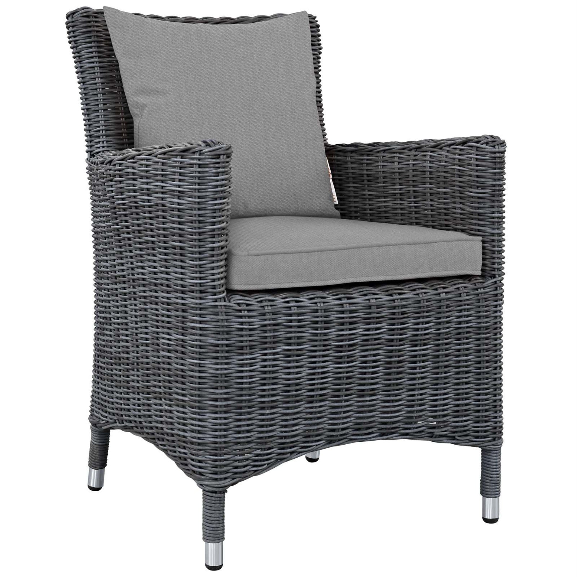 Casafoyer Summon Wicker Rattan Outdoor Patio Sunbrella Dining Armchair In Canvas Gray