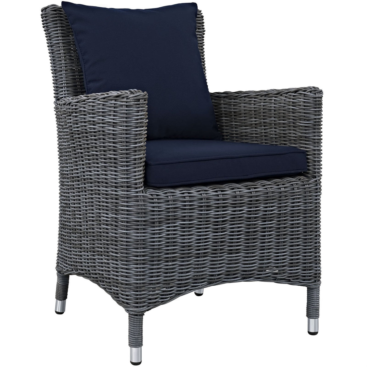Casafoyer Summon Wicker Rattan Outdoor Patio Sunbrella Dining Armchair In Canvas Navy