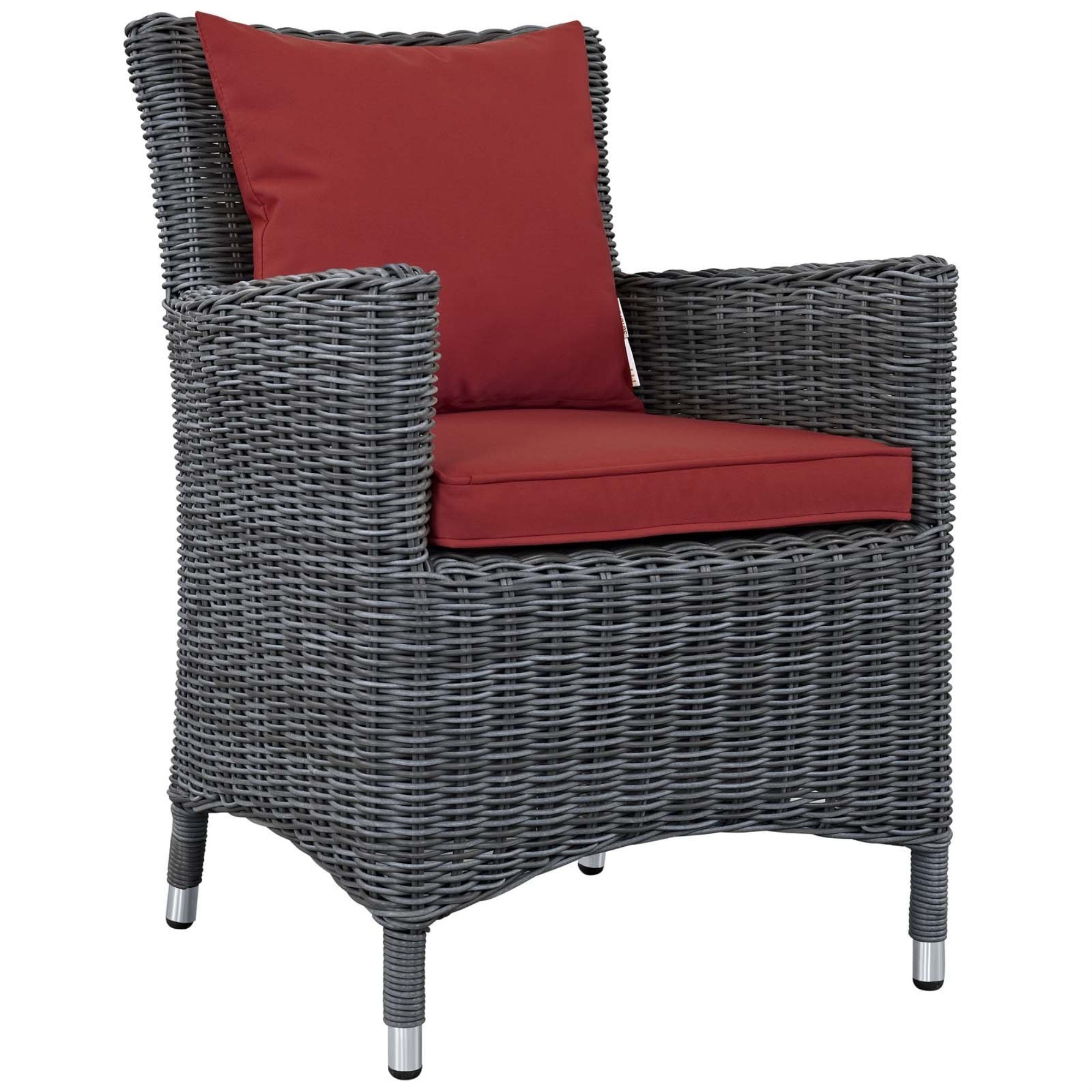 Casafoyer Summon Wicker Rattan Outdoor Patio Sunbrella Dining Armchair In Canvas Red