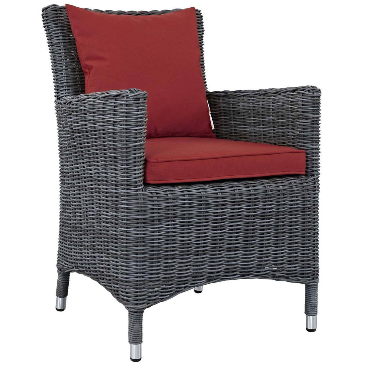 Summon Outdoor Patio Dining Arm Chair - Two-Tone Rattan Weave, Sunbrella Cushions, Powder-Coated Aluminum Frame - Ideal For Patio, Backyard, Poolside Gathering