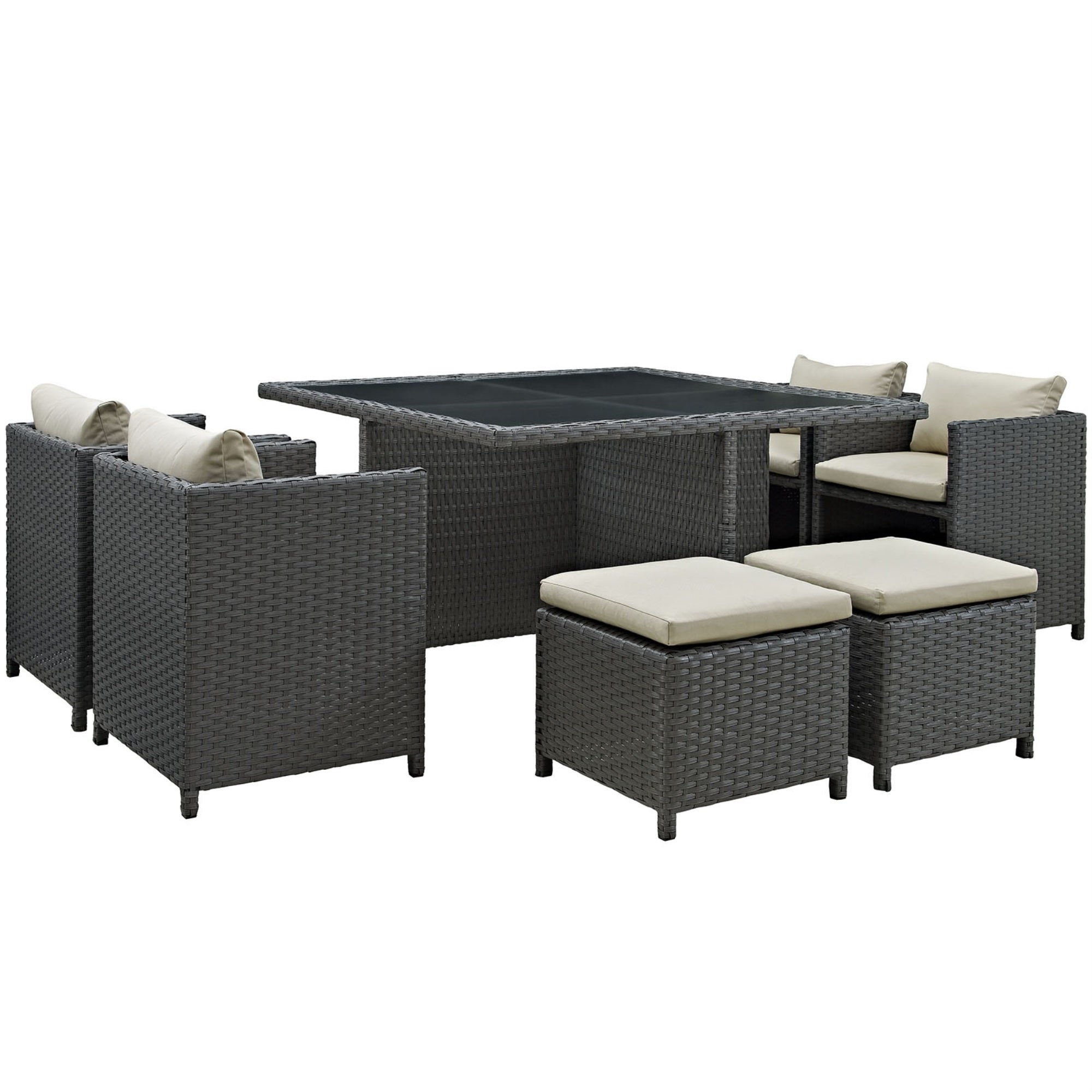Sojourn Outdoor Patio Dining Furniture Set - Sunbrella Cushions, Synthetic Rattan, Uv Protection, Aluminum Frame - 9 Piece