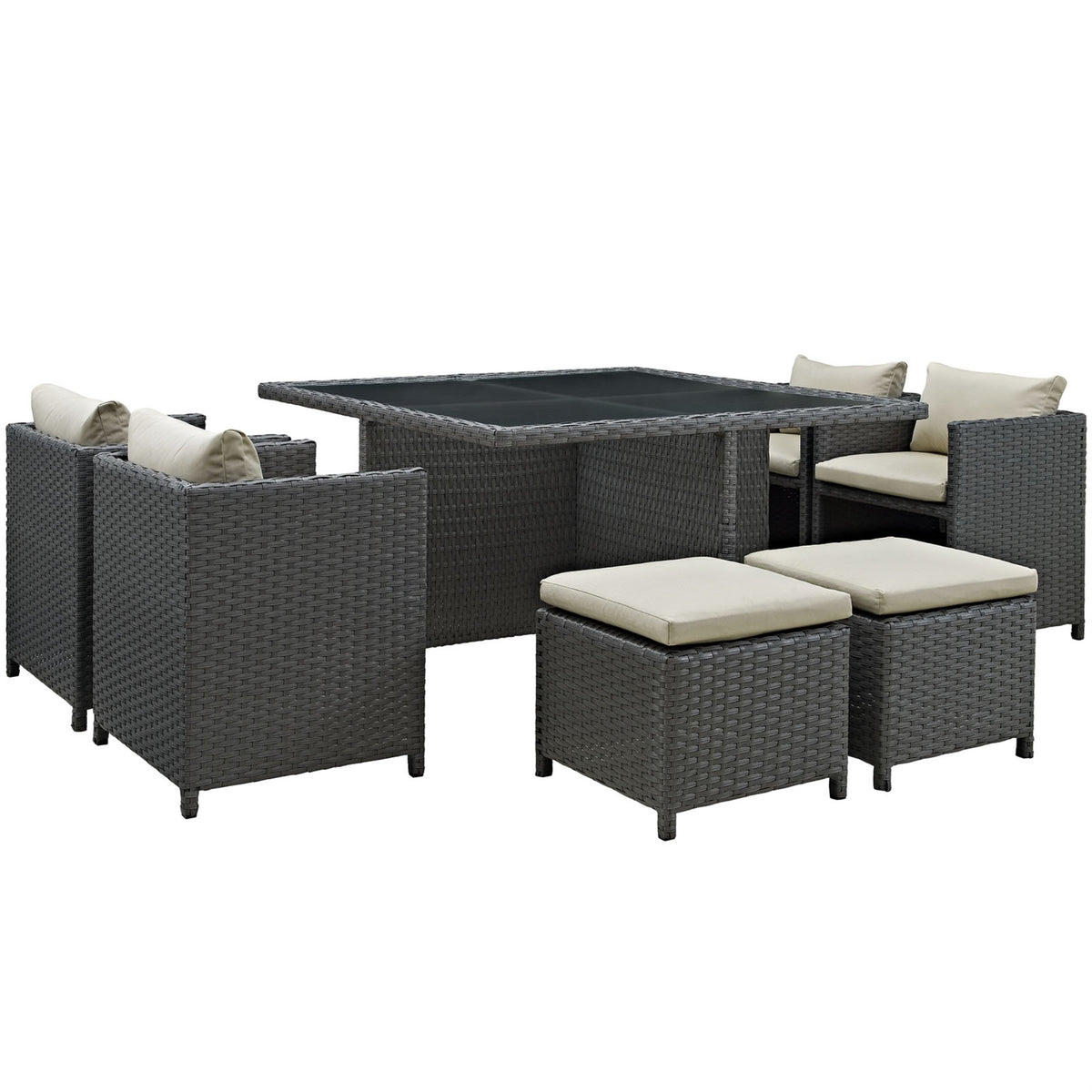 Sojourn Outdoor Patio Dining Furniture Set - Sunbrella Cushions, Synthetic Rattan, Uv Protection, Aluminum Frame - 9 Piece