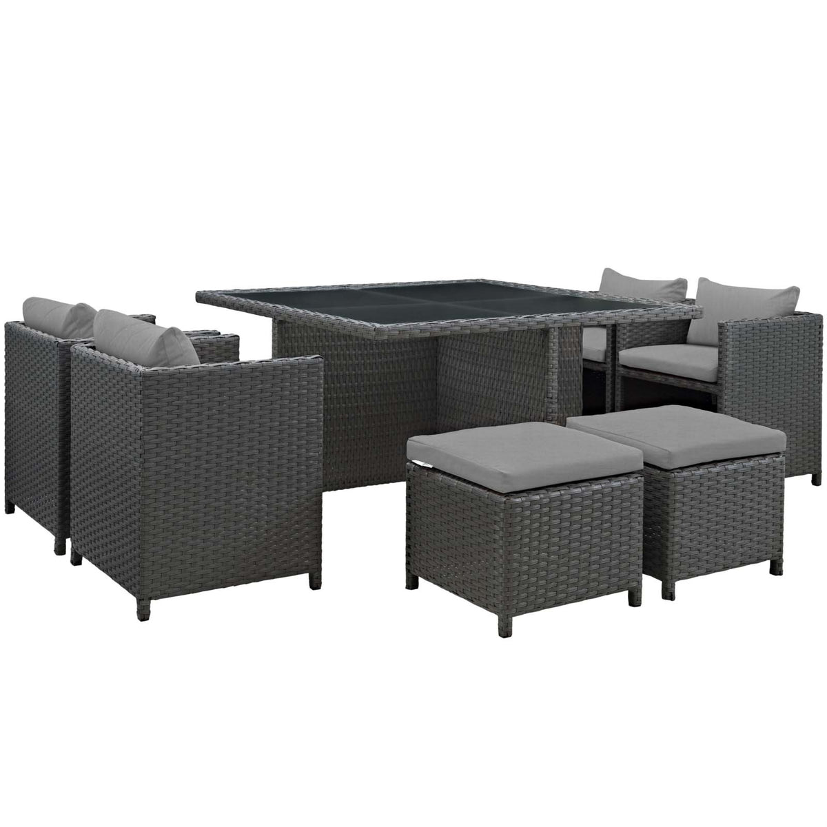 Sojourn Outdoor Patio Dining Furniture Set - 9 Piece Sunbrella Dining Set With Wicker Chairs, Stools, And Table