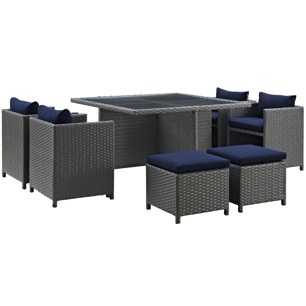 Sojourn Outdoor Patio Dining Furniture Set - 9 Piece Sunbrella Dining Set With Wicker Chairs, Stools, And Table - Enhance Your Patio Experience