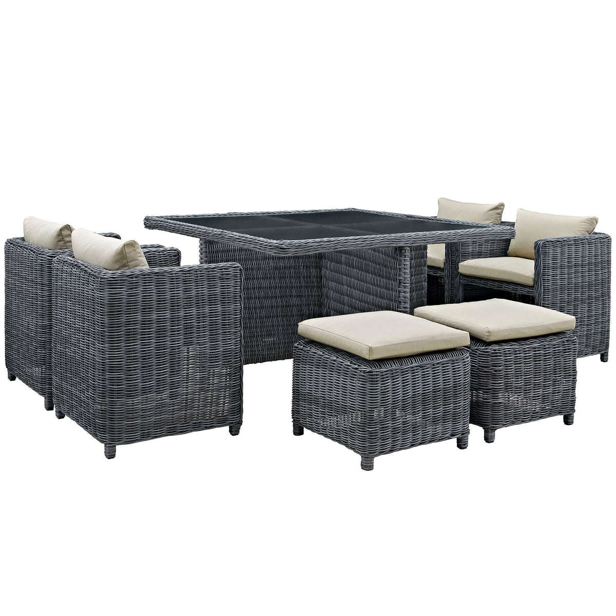 Summon 9 Piece Outdoor Patio Sunbrella Dining Set - Antique Canvas Beige