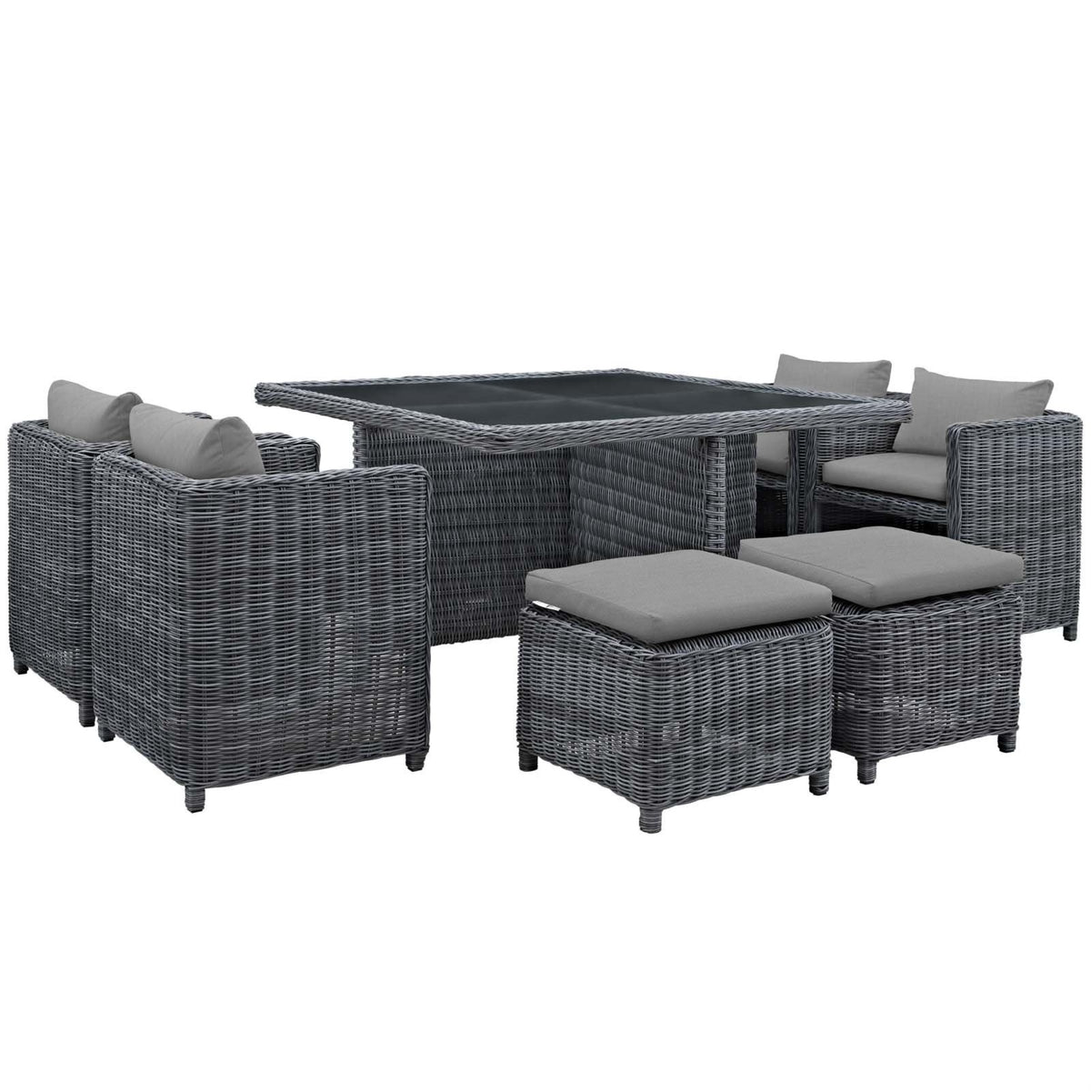 Casafoyer Summon Wicker Rattan Outdoor Patio Sunbrella 9-Pc Dining Set In Canvas Gray