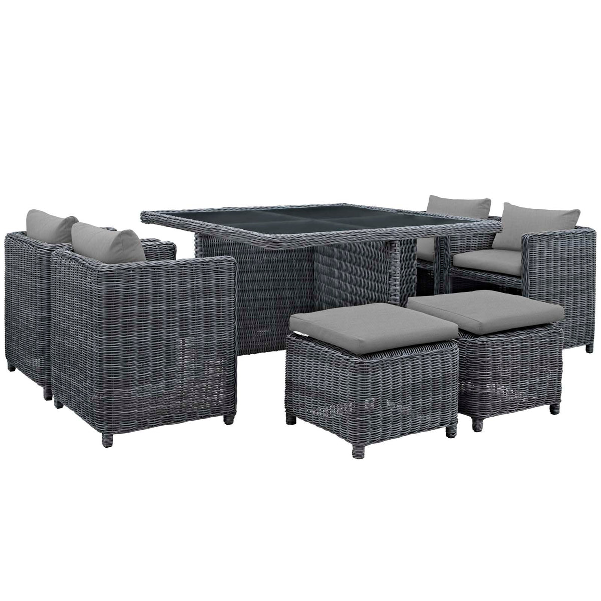 Summon 9 Piece Outdoor Patio Sunbrella Dining Set - Canvas Gray