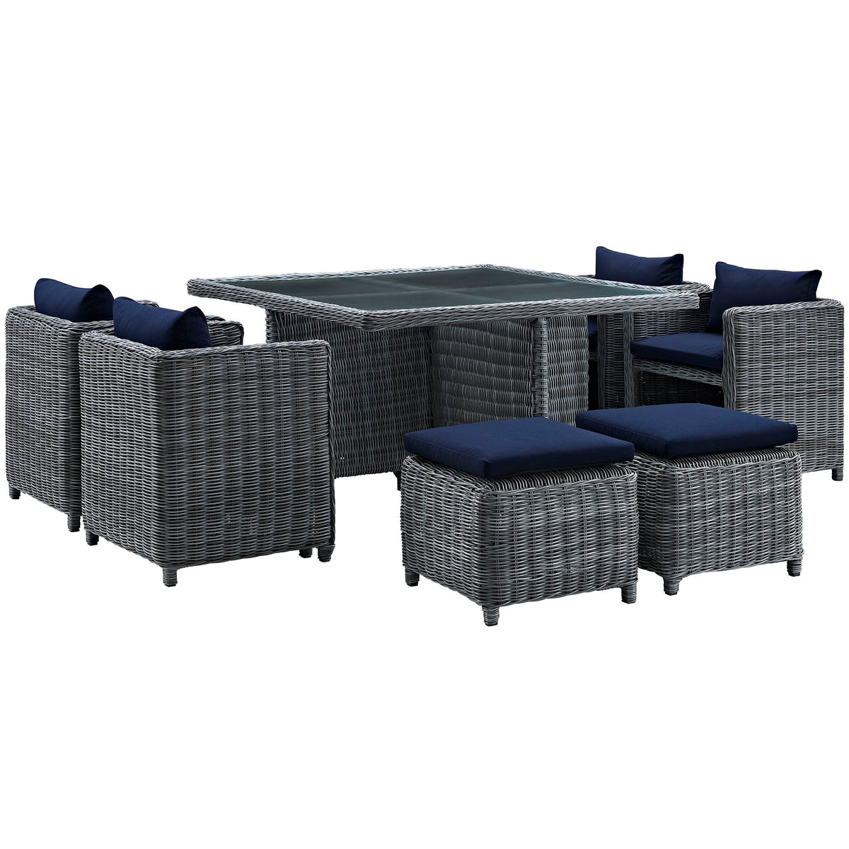 Summon 9 Piece Outdoor Patio Sunbrella Dining Set - Canvas Navy