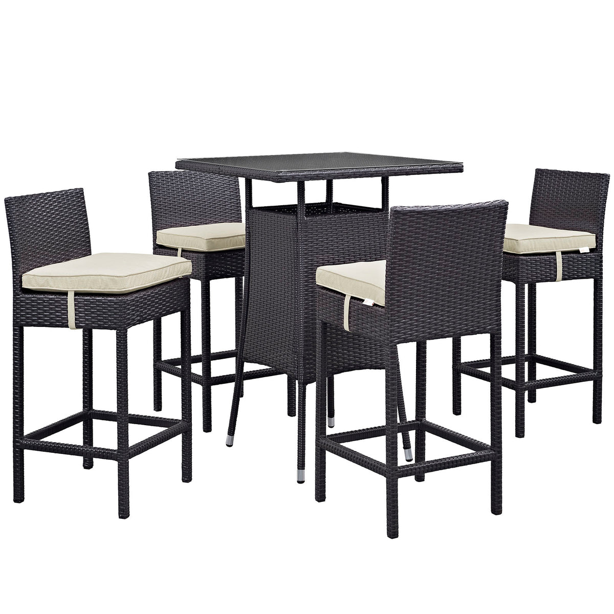 Convene 5 Piece Outdoor Patio Pub Set - Espresso Beige