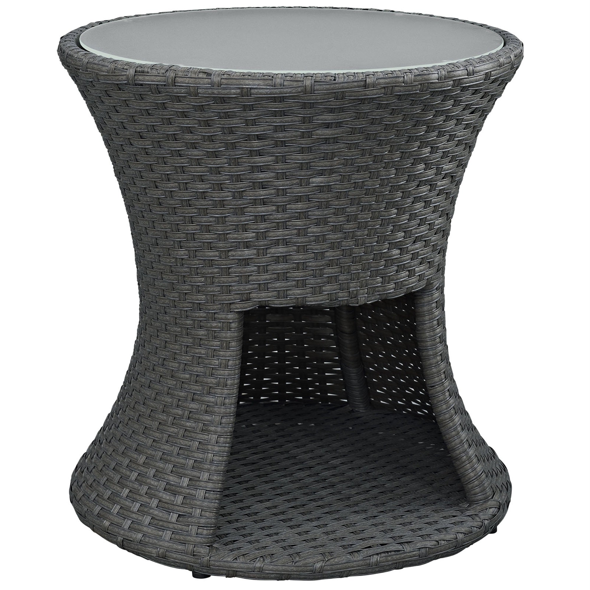 Sojourn Outdoor Patio Furniture Collection - Round Patio Side Table With Synthetic Rattan Weave, Uv Protection, And Aluminum Frame